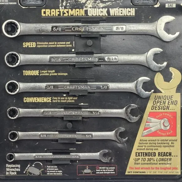 Vintage Craftsman 6 Pc Professional Quick Wrench Set SAE 42356 USA Made 5/8-5/16 - Picture 2 of 16